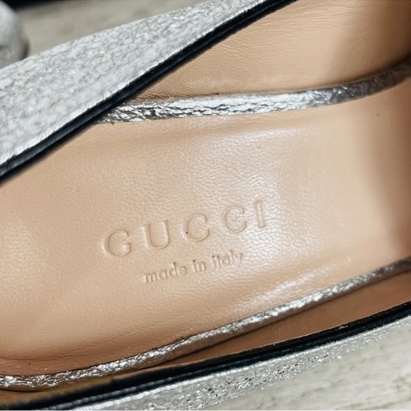 Gucci NEW Size 34 Metallic Silver Marmont GG Fringe Mid Heel Loafer Shoe Pump - Picture 12 of 14